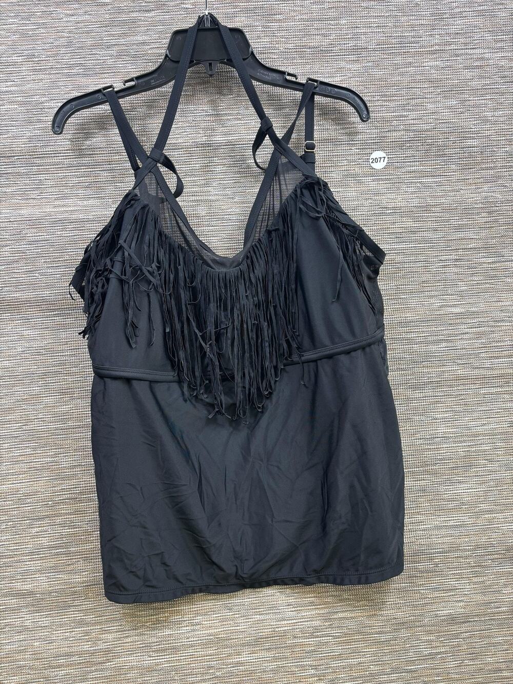 Catalina Tankini Swimsuit Top Womens 2X Black Fringe Lined Adjustable Straps